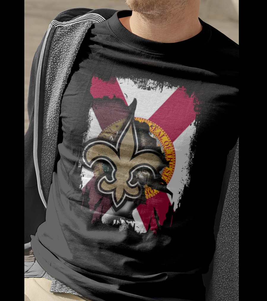 Florida State Flag With New Orleans Saints Fleur-de-Lis T-Shirt