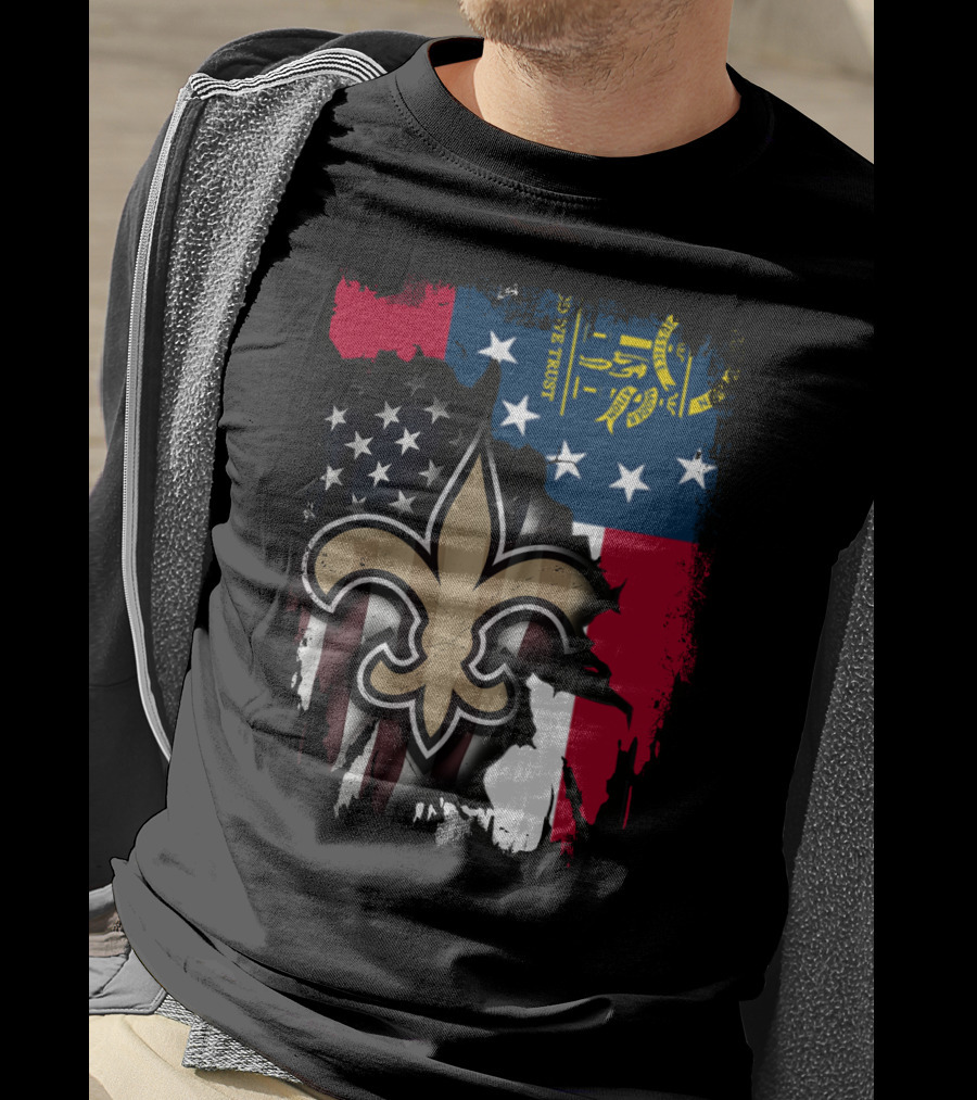 Together Georgia Saints With Stars And Stripes Fleur-de-Lis T-Shirt