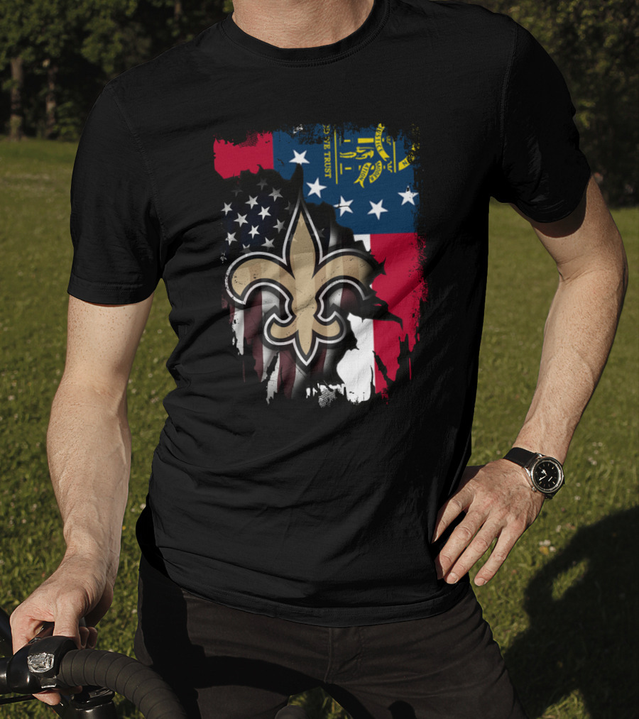 Together Georgia Saints With Stars And Stripes Fleur-de-Lis T-Shirt