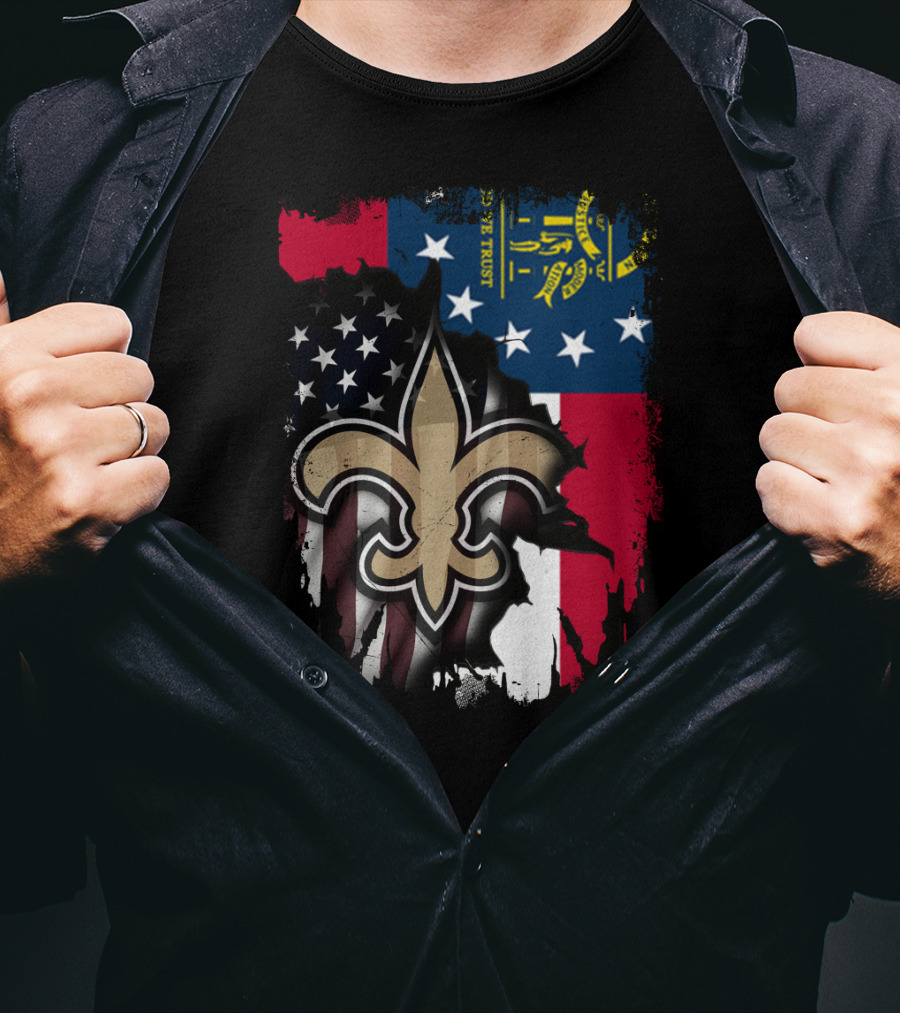 Together Georgia Saints With Stars And Stripes Fleur-de-Lis T-Shirt