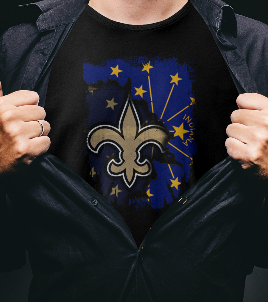 Together Indiana Saints With Fleur-de-lis On Starry Flag Background T-Shirt
