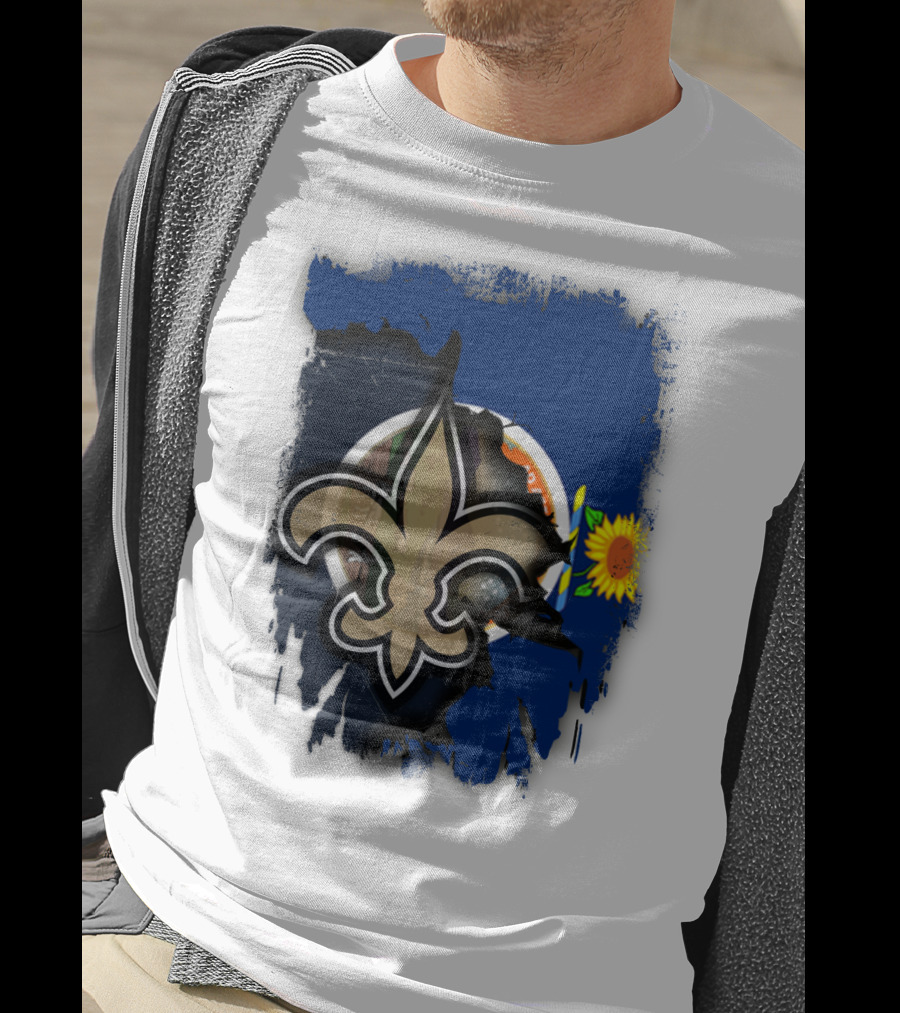 Kansas Sunflower And Saints Fleur-de-lis Harmony Together T-Shirt