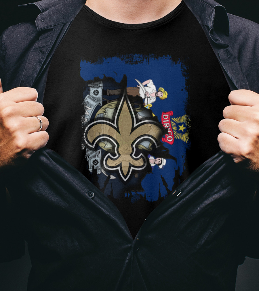 Maine State Flag With New Orleans Saints Fleur-de-lis Overlay T-Shirt