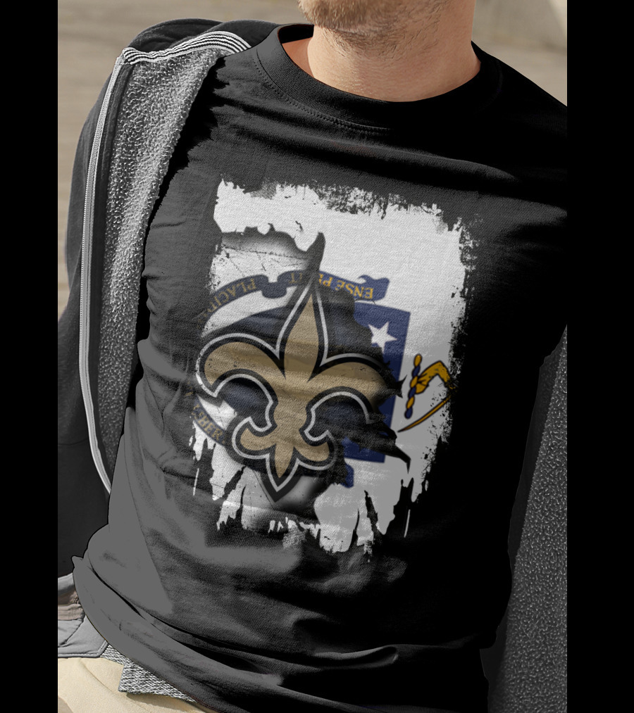 Together Massachusetts New Orleans Saints Fleur-de-Lis Flag Fusion T-Shirt