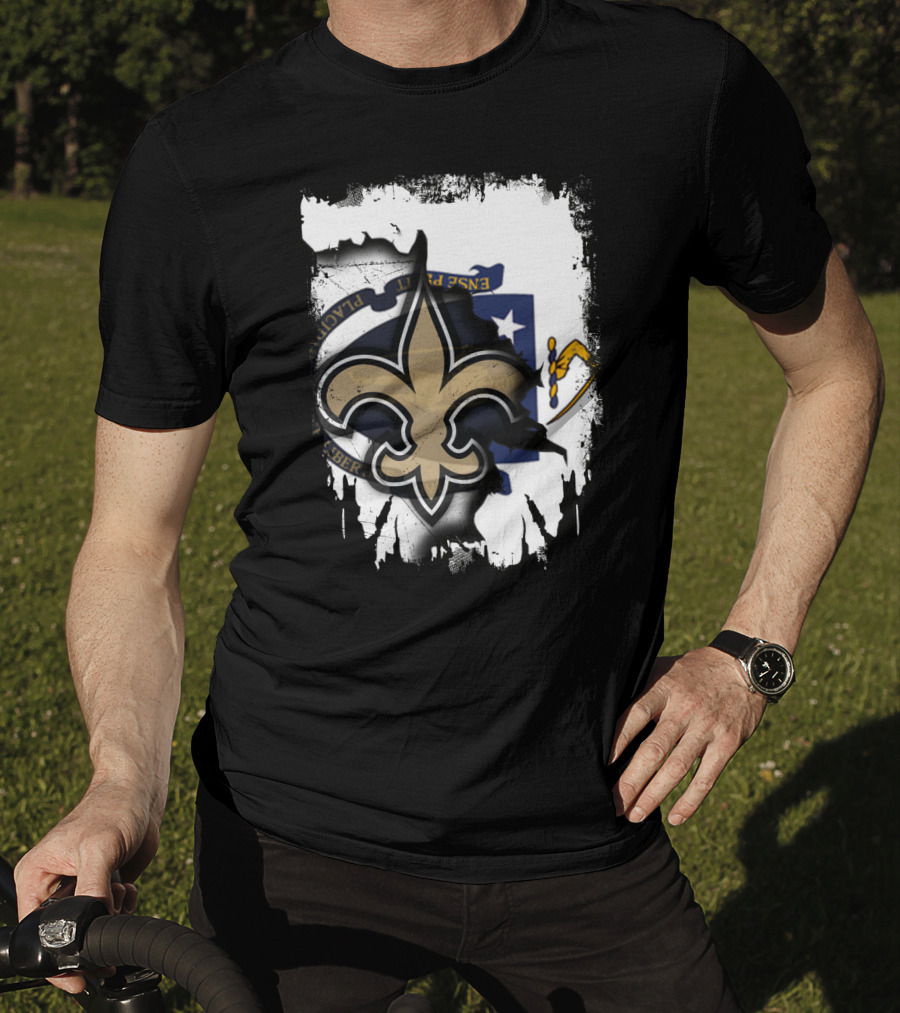Together Massachusetts New Orleans Saints Fleur-de-Lis Flag Fusion T-Shirt