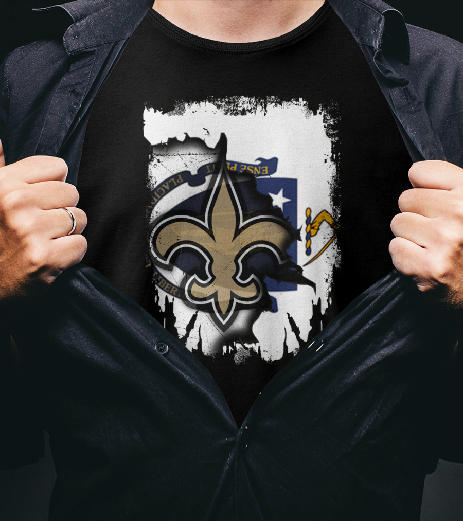 Together Massachusetts New Orleans Saints Fleur-de-Lis Flag Fusion T-Shirt