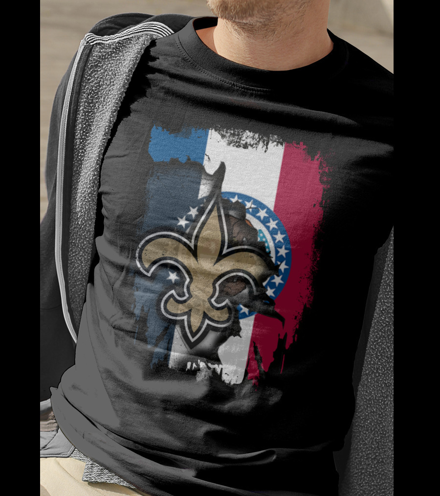 Missouri Flag With New Orleans Saints Fleur-de-Lis T-Shirt