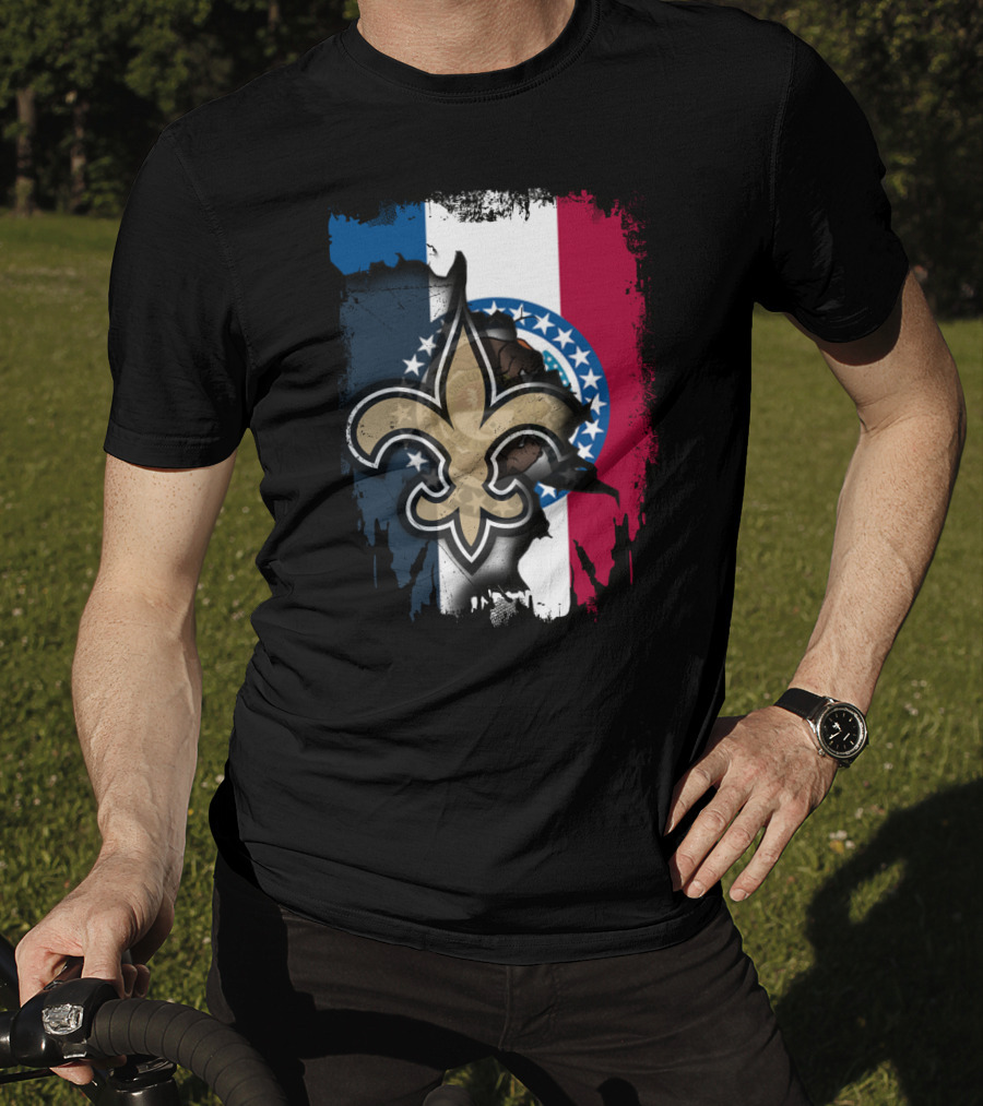 Missouri Flag With New Orleans Saints Fleur-de-Lis T-Shirt