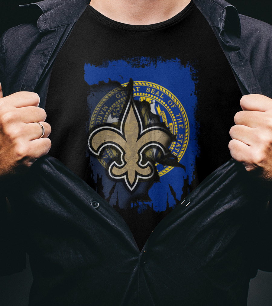 Nebraska State Seal With Saints Fleur-de-Lis Emblem T-Shirt