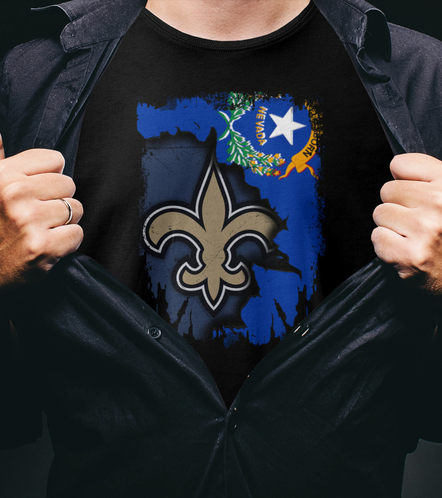 Nevada State Flag With New Orleans Saints Fleur-de-lis T-Shirt