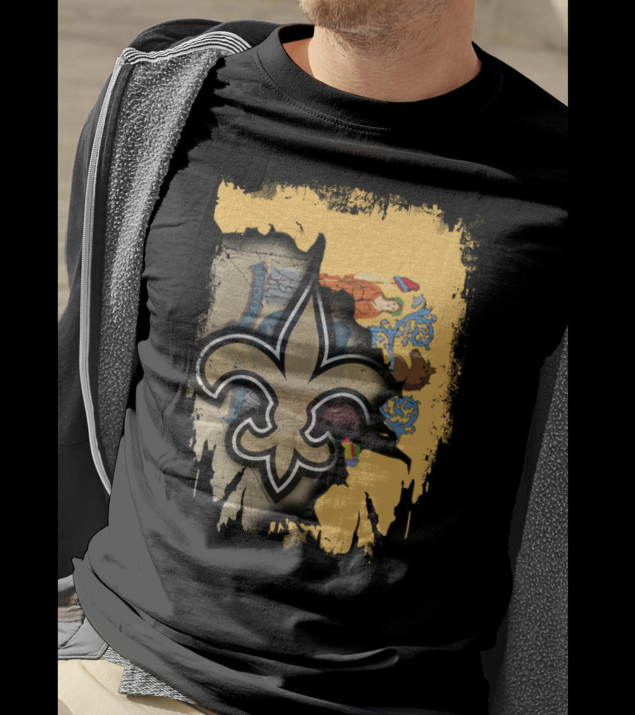 New Jersey State Emblem With Fleur-de-Lis Saints Symbol Fusion T-Shirt