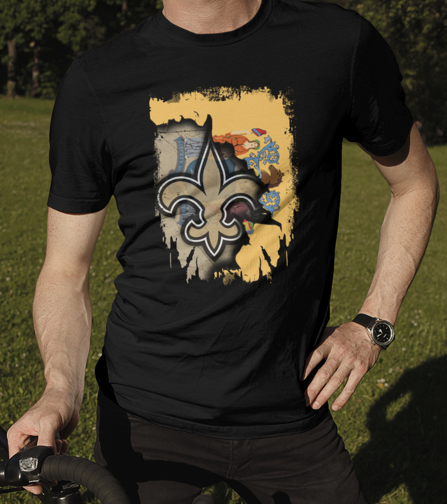 New Jersey State Emblem With Fleur-de-Lis Saints Symbol Fusion T-Shirt