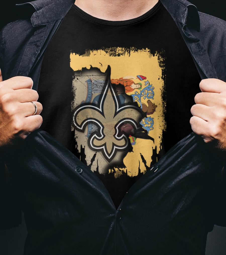 New Jersey State Emblem With Fleur-de-Lis Saints Symbol Fusion T-Shirt