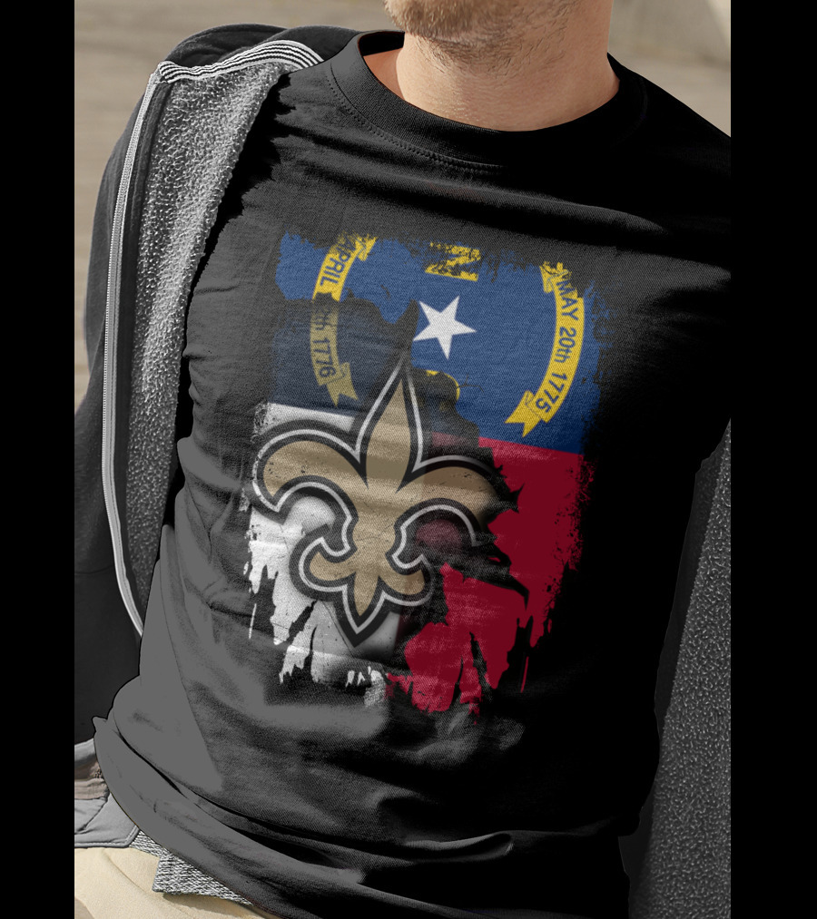 North Carolina Flag With New Orleans Saints Fleur-de-Lis T-Shirt
