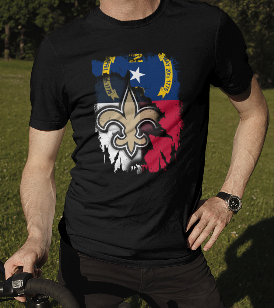 North Carolina Flag With New Orleans Saints Fleur-de-Lis T-Shirt