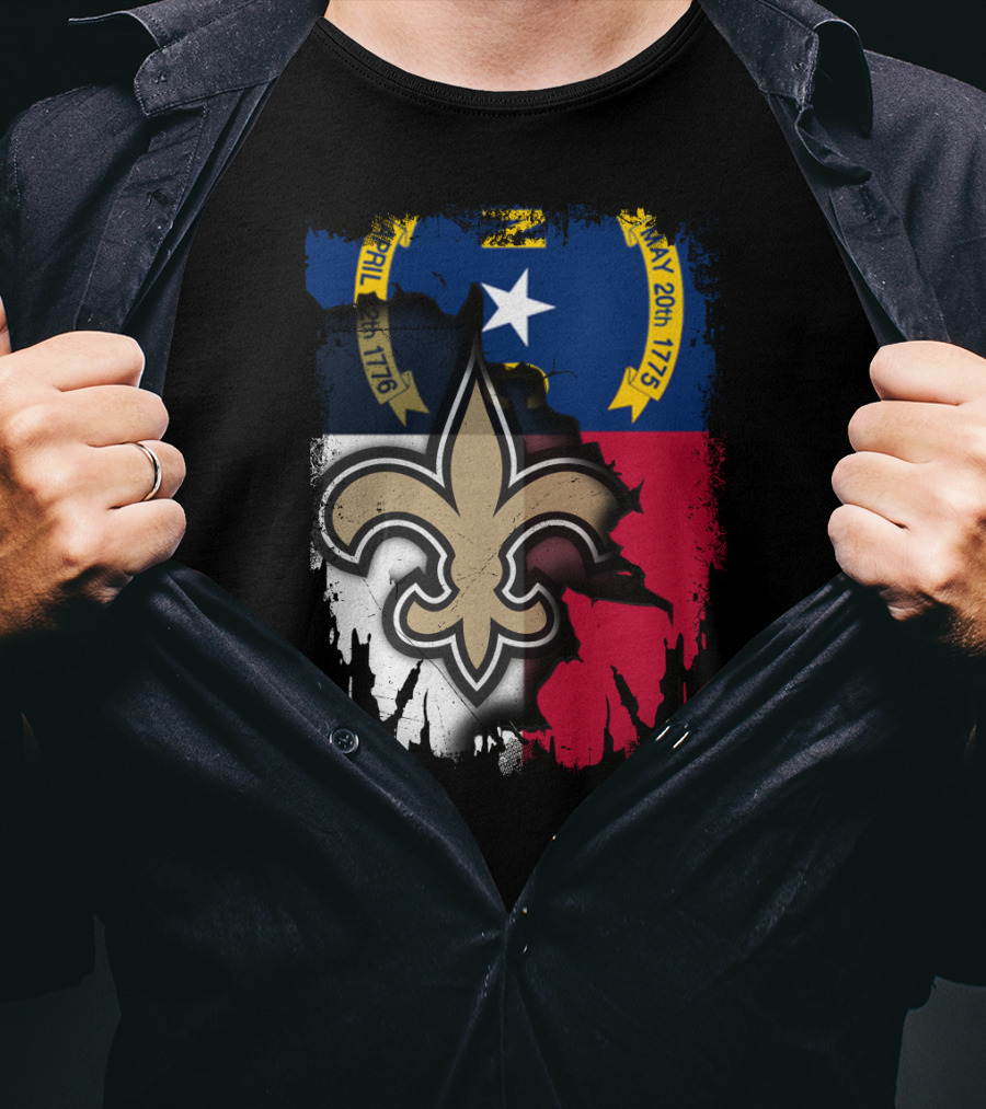 North Carolina Flag With New Orleans Saints Fleur-de-Lis T-Shirt