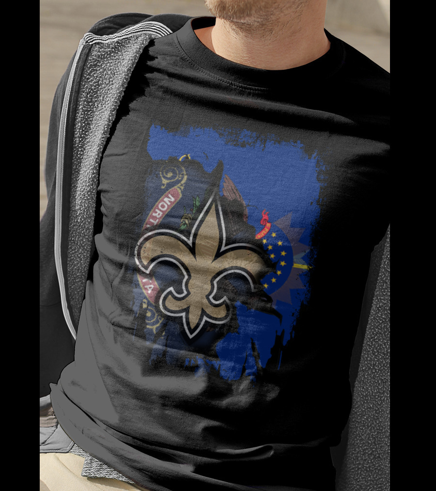 North Dakota United With Saints Fleur-de-Lis And State Flag Elements T-Shirt