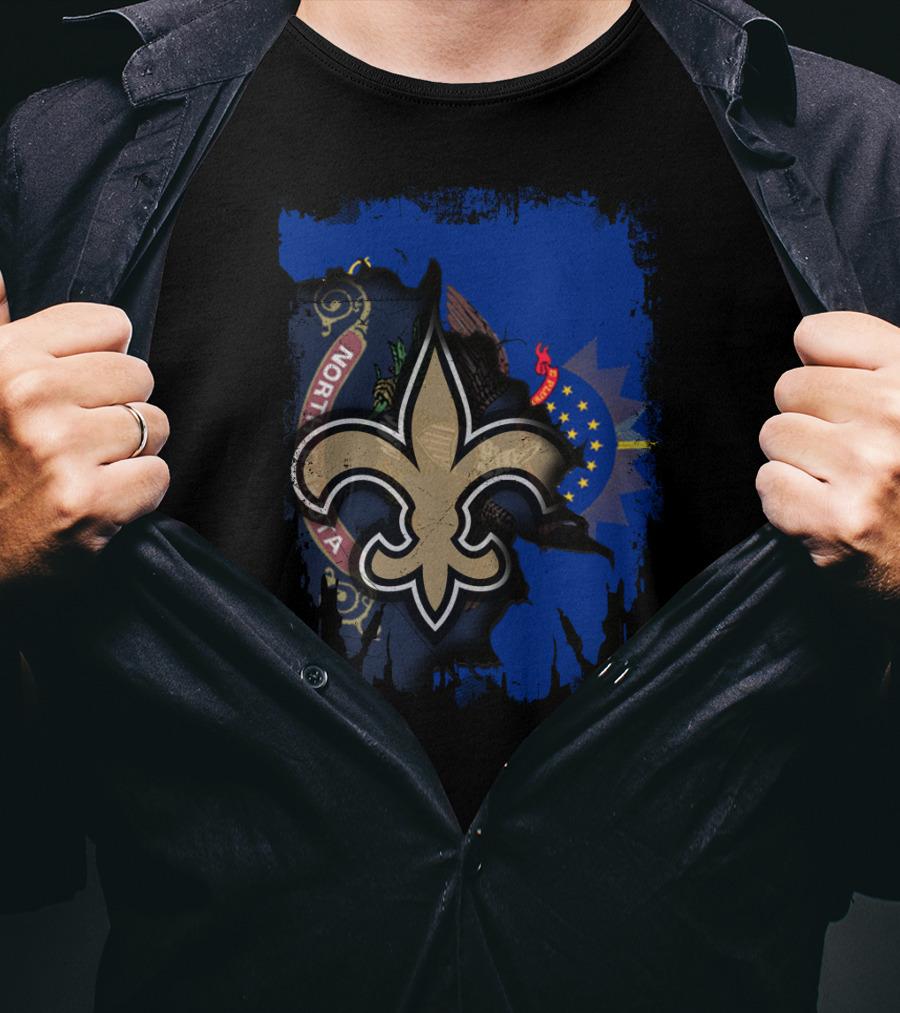 North Dakota United With Saints Fleur-de-Lis And State Flag Elements T-Shirt