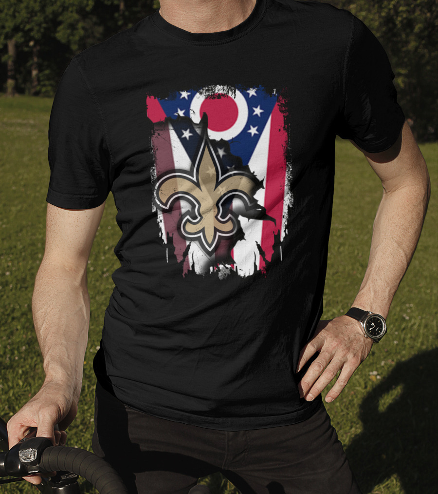 Ohio Flag New Orleans Saints Fleur-De-Lis Fusion T-Shirt