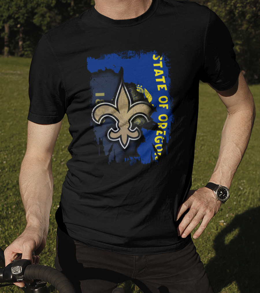 State Of Oregon With New Orleans Saints Fleur-de-lis T-Shirt