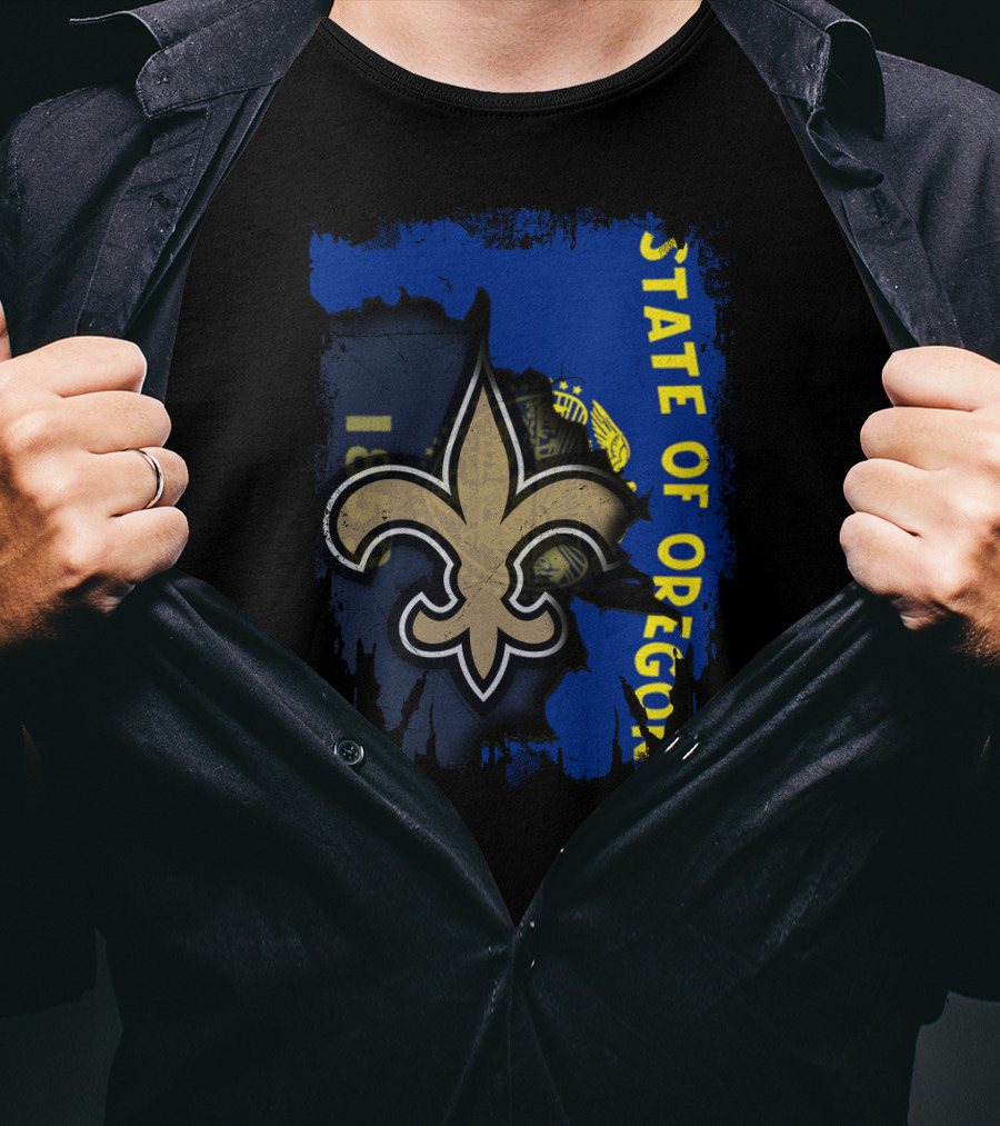 State Of Oregon With New Orleans Saints Fleur-de-lis T-Shirt