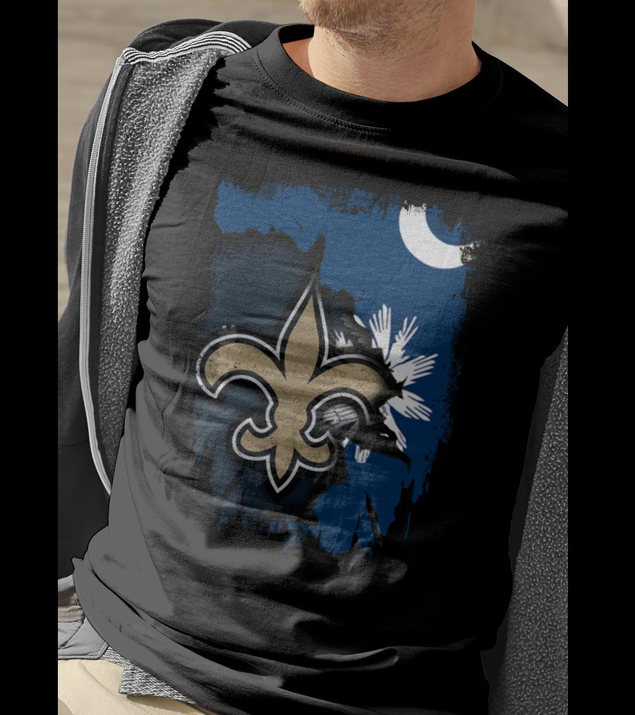 Together South Carolina With New Orleans Saints Fleur-De-Lis Moon Palmetto Tree T-Shirt