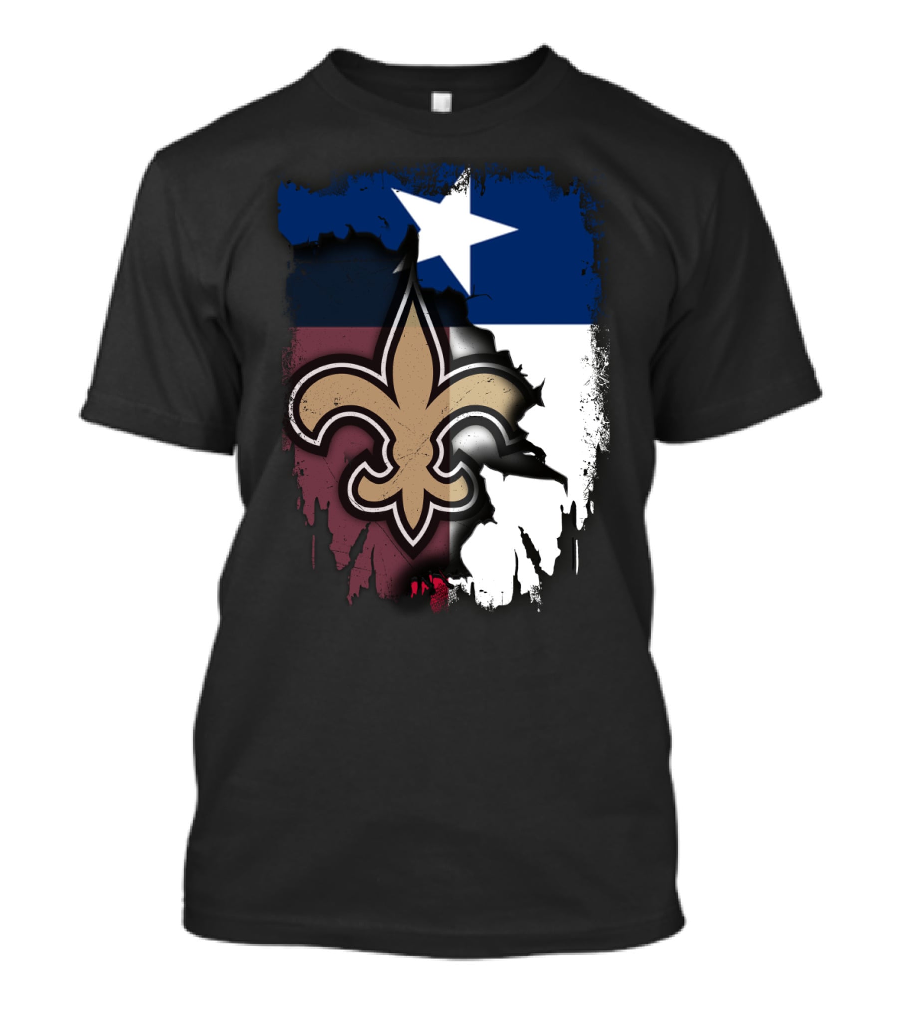 Texas Flag Background With New Orleans Saints Fleur-de-lis T-Shirt