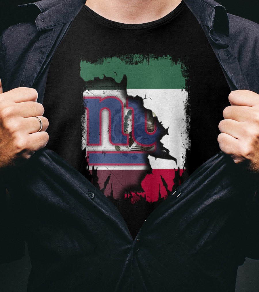 Mexico Flag And NY Giants Logo Fusion Together T-Shirt
