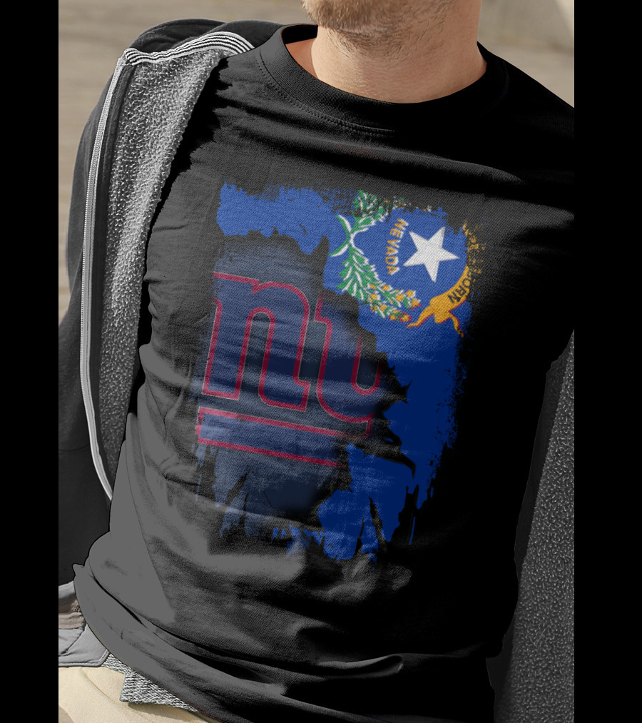 Nevada Flag With New York Giants Logo Fusion T-Shirt