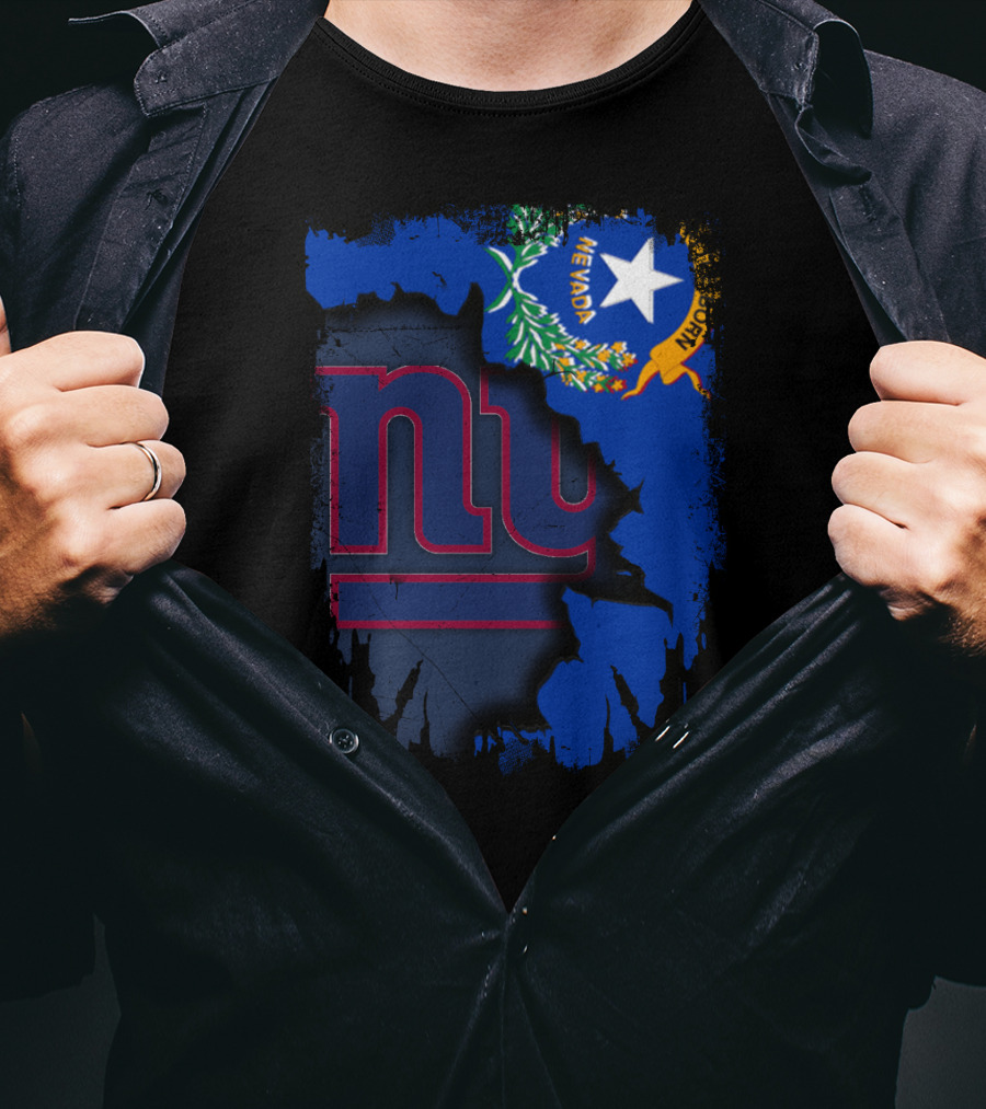 Nevada Flag With New York Giants Logo Fusion T-Shirt