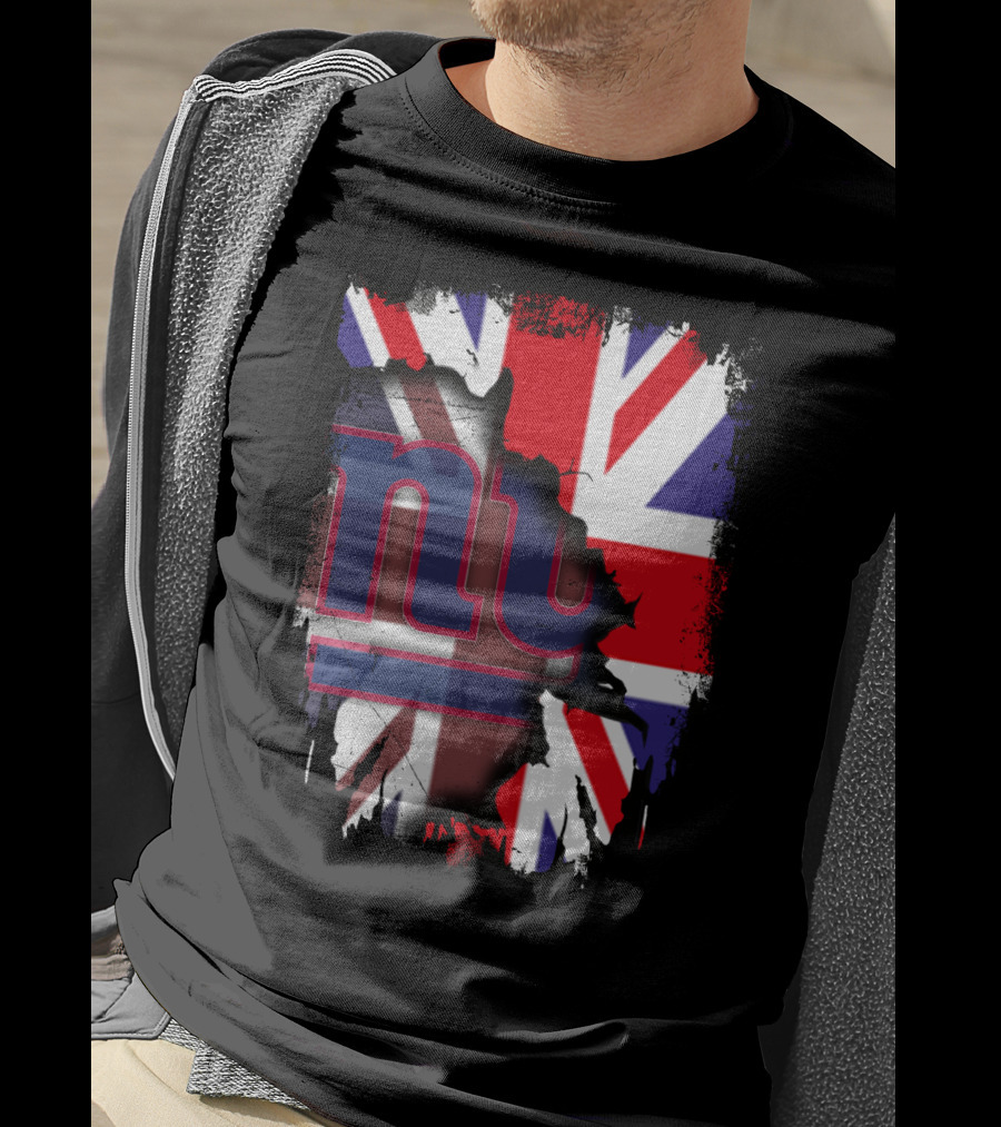 United Kingdom Flag With New York Giants Logo Overlay T-Shirt