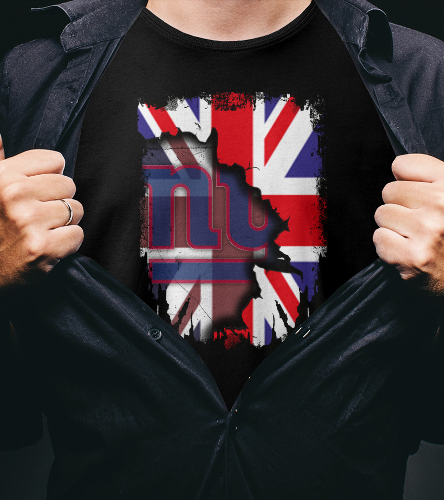 United Kingdom Flag With New York Giants Logo Overlay T-Shirt