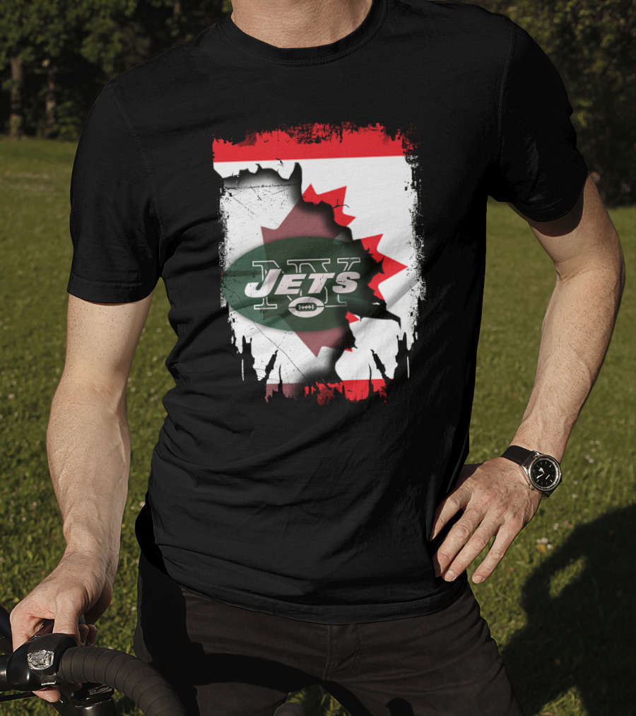 Canada Maple Leaf Over New York Jets Logo Collaboration T-Shirt