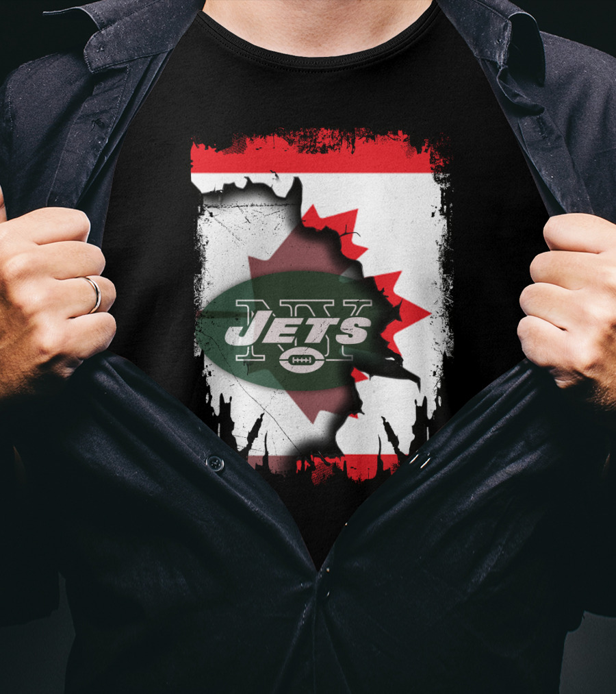 Canada Maple Leaf Over New York Jets Logo Collaboration T-Shirt