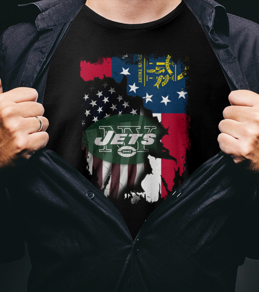 Georgia State Flag New York Jets American Flag Fusion T-Shirt