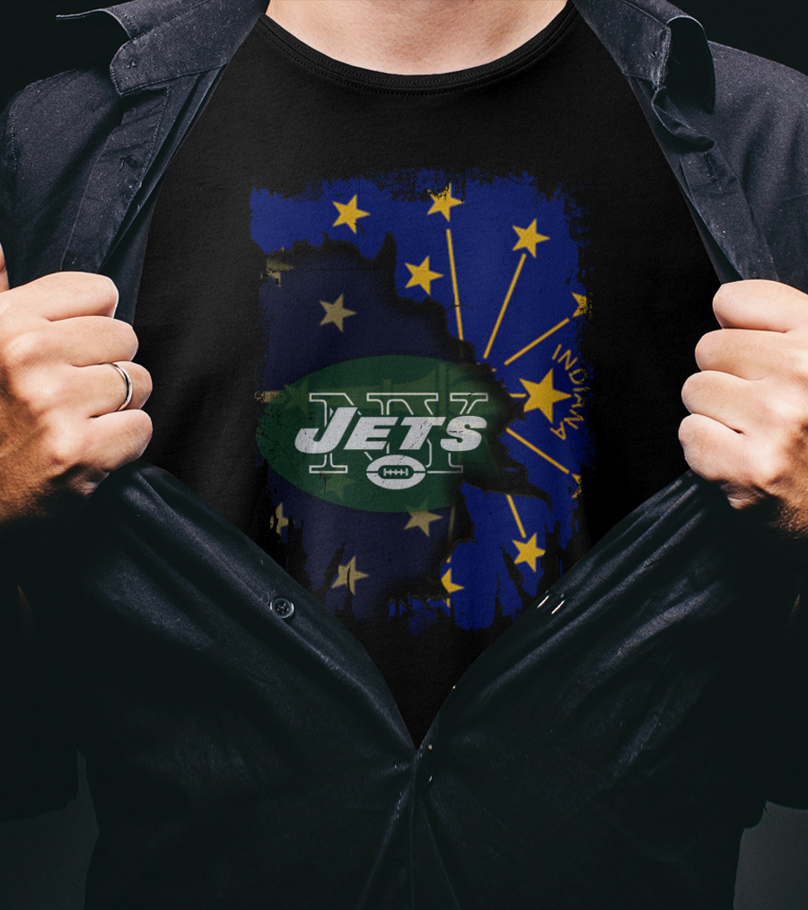 Indiana State Flag Background With New York Jets T-Shirt