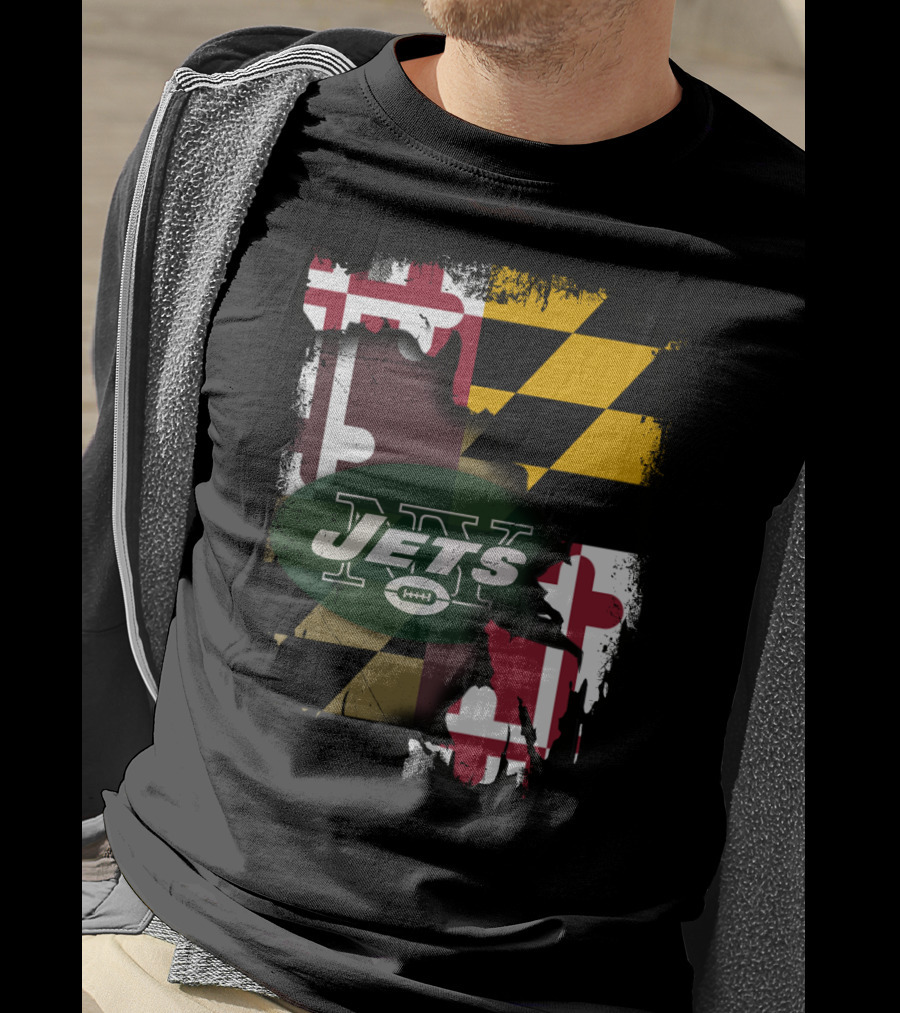 Maryland Flag With New York Jets Logo Together T-Shirt