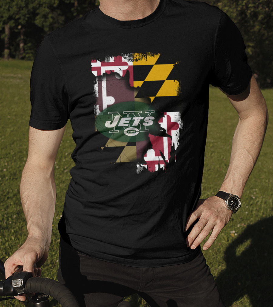 Maryland Flag With New York Jets Logo Together T-Shirt