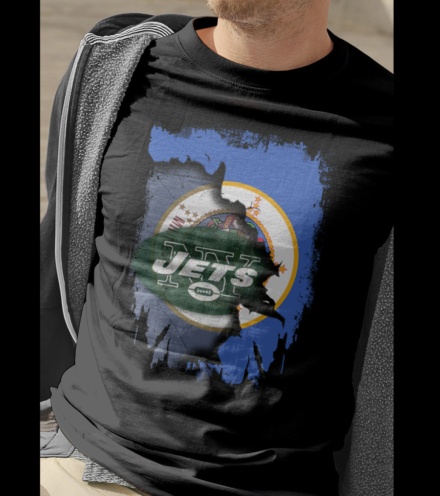 Minnesota State Emblem With NY Jets Football Collaboration T-Shirt