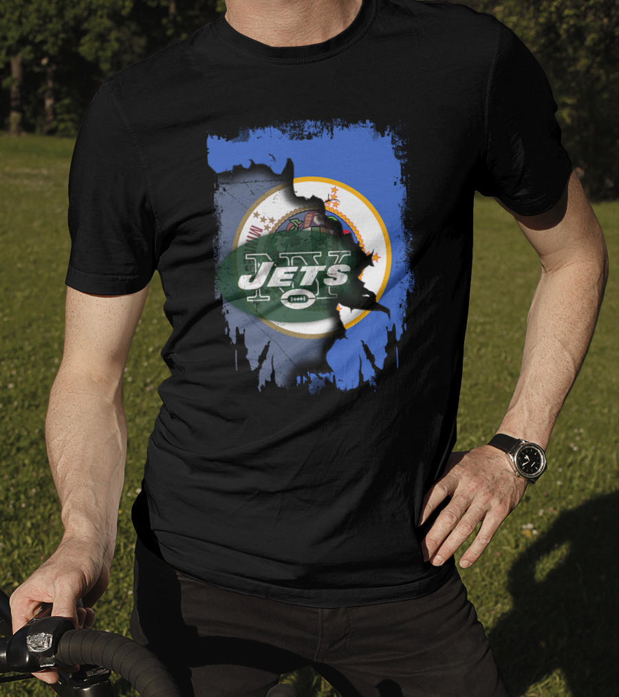 Minnesota State Emblem With NY Jets Football Collaboration T-Shirt