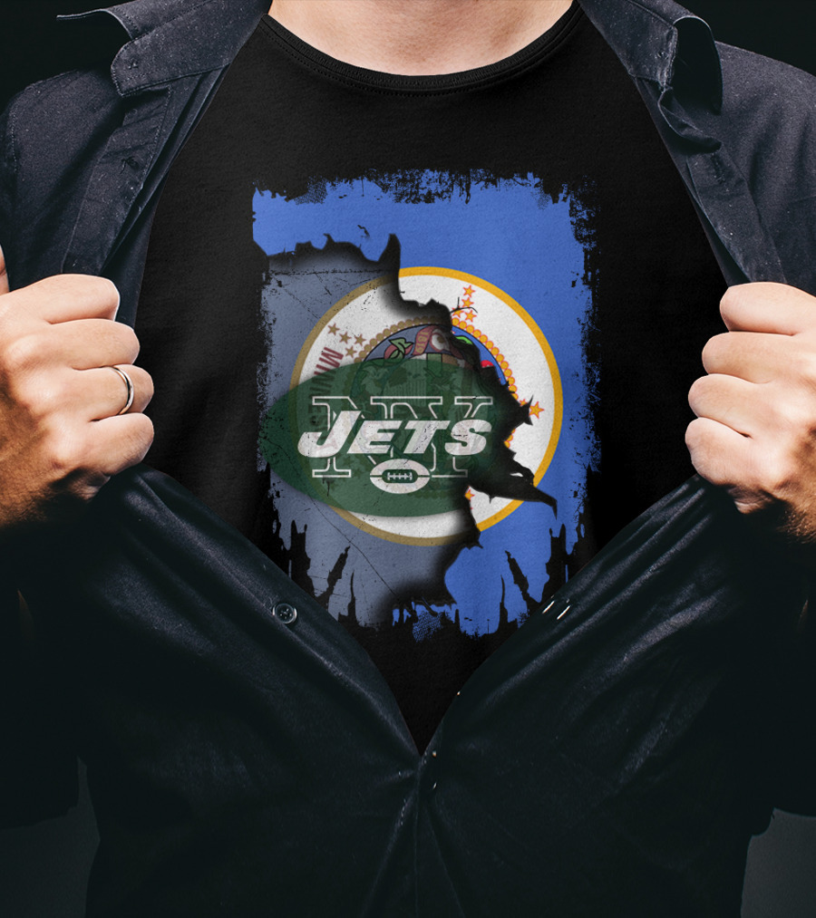 Minnesota State Emblem With NY Jets Football Collaboration T-Shirt
