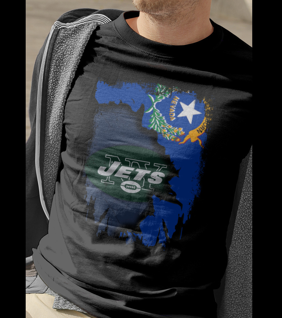 Nevada State Outline With Jets Logo And Flag Elements T-Shirt