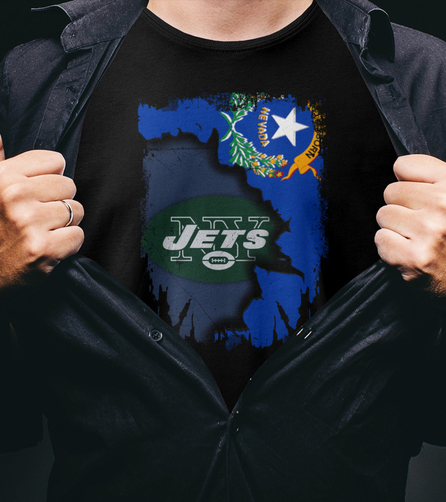 Nevada State Outline With Jets Logo And Flag Elements T-Shirt