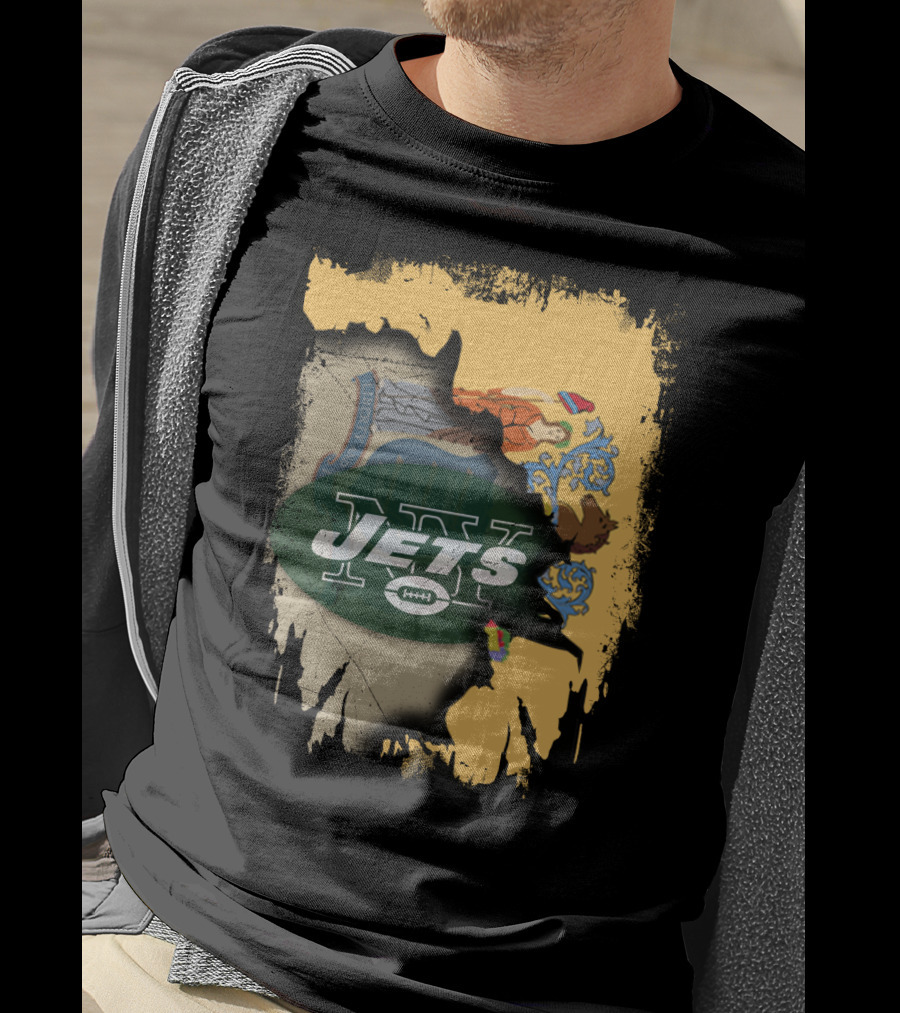 New Jersey State Flag And New York Jets Collaboration T-Shirt