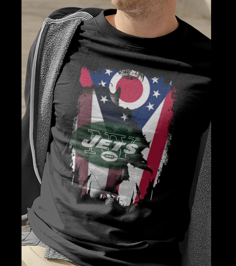 Ohio Flag With New York Jets Logo And Together Ohio T-Shirt