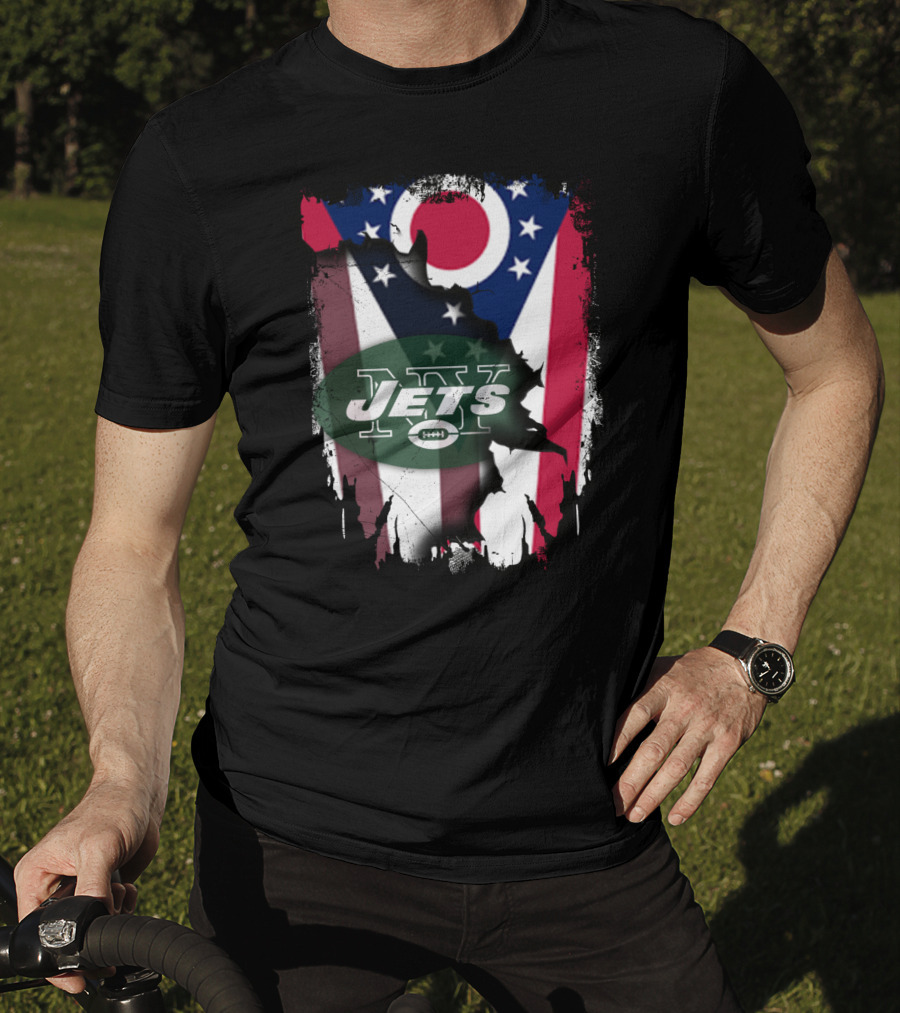Ohio Flag With New York Jets Logo And Together Ohio T-Shirt