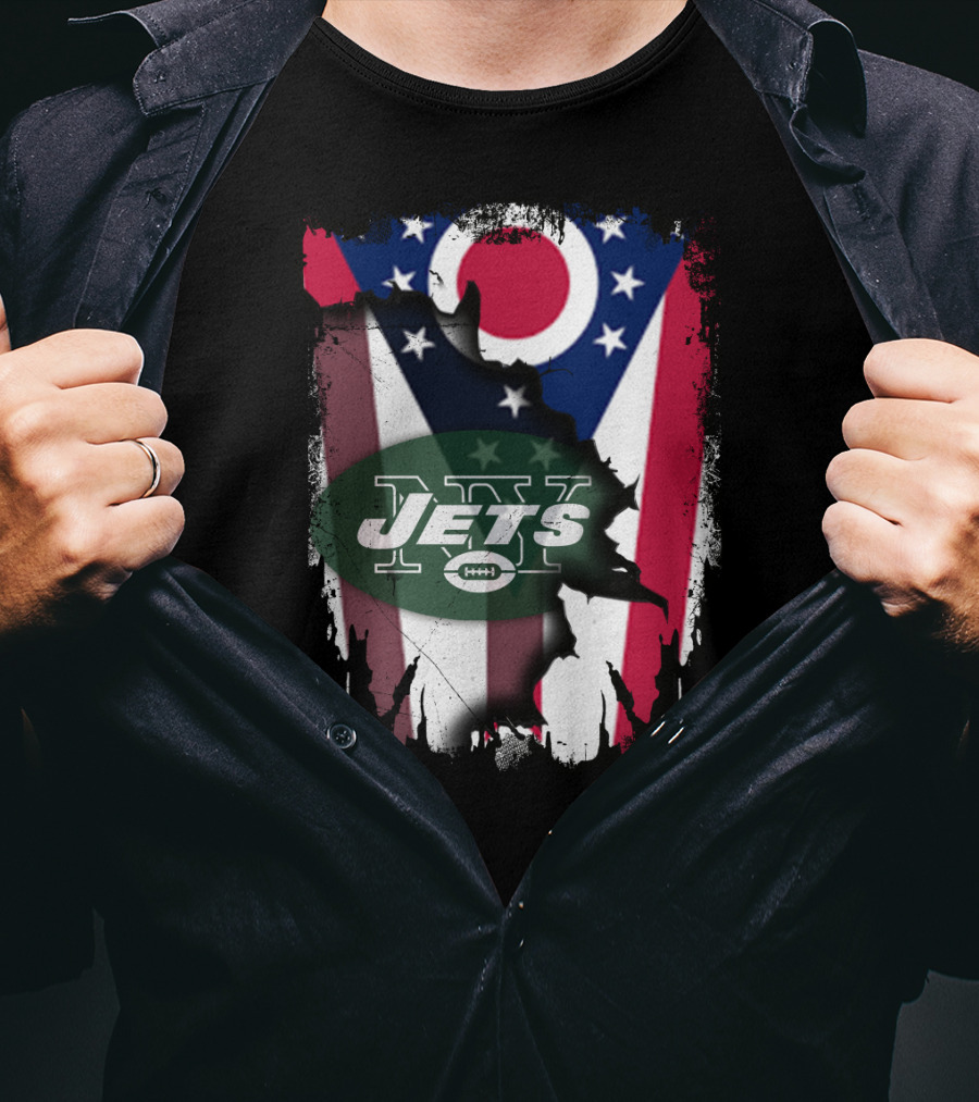 Ohio Flag With New York Jets Logo And Together Ohio T-Shirt