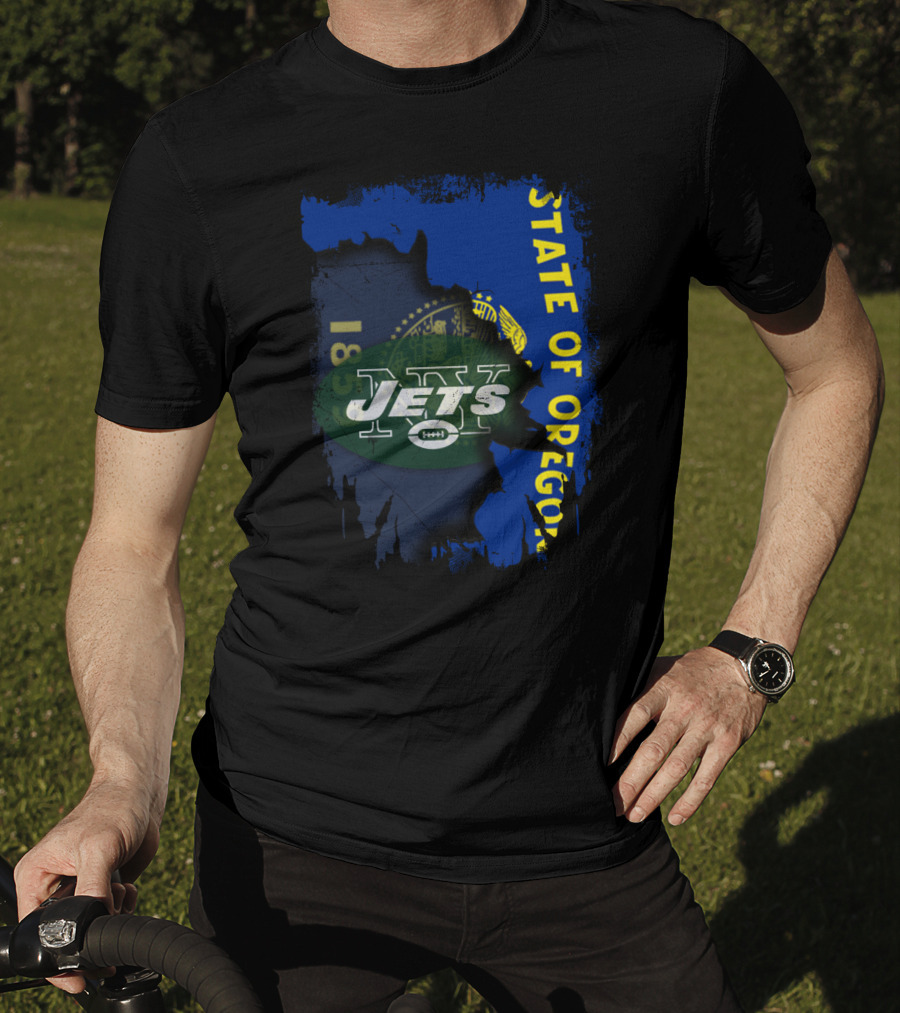 State Of Oregon With Jets Logo Overlay T-Shirt
