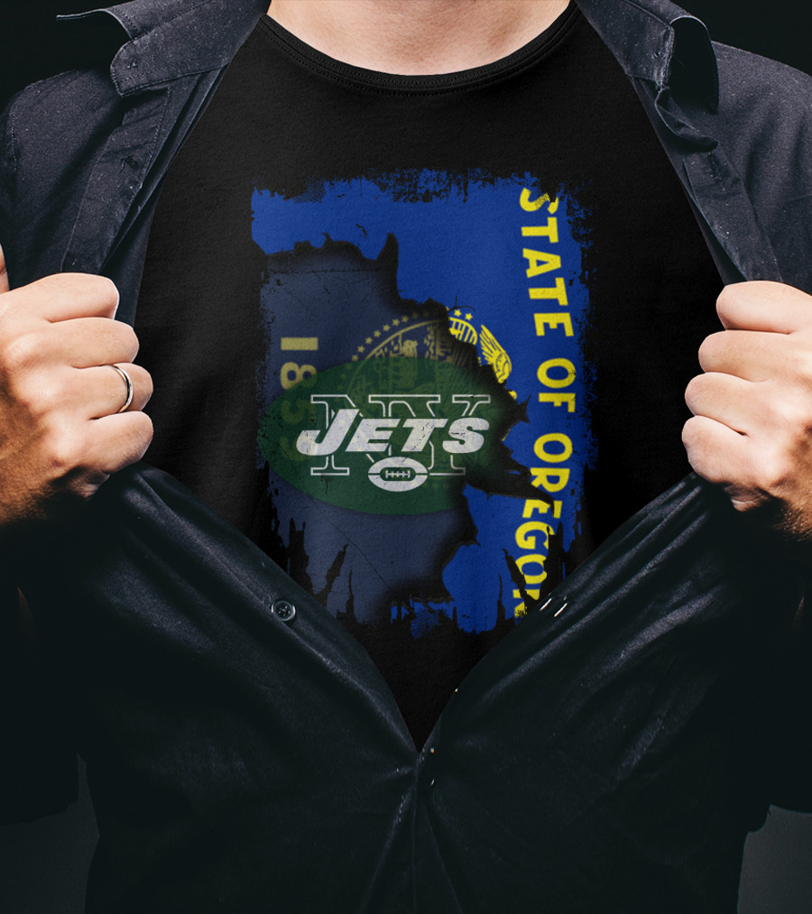 State Of Oregon With Jets Logo Overlay T-Shirt
