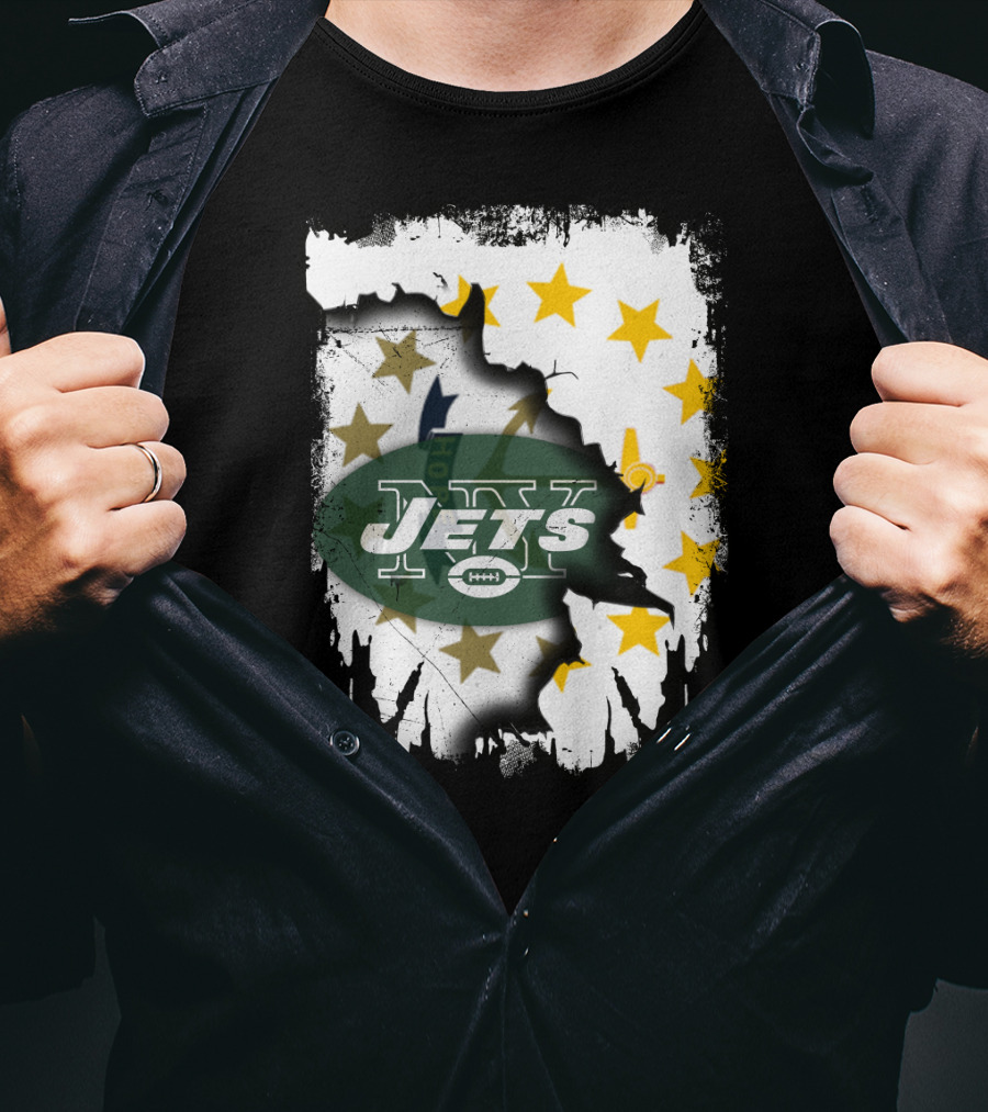 Rhode Island Map With Stars And Jets T-Shirt